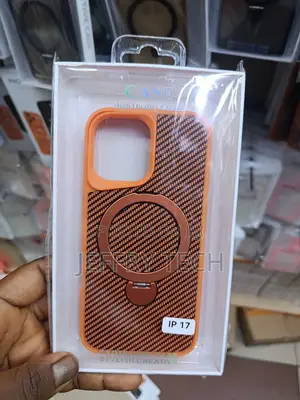 Orange and Black Patterned Case Is Designed for the Apple iPhone 17.