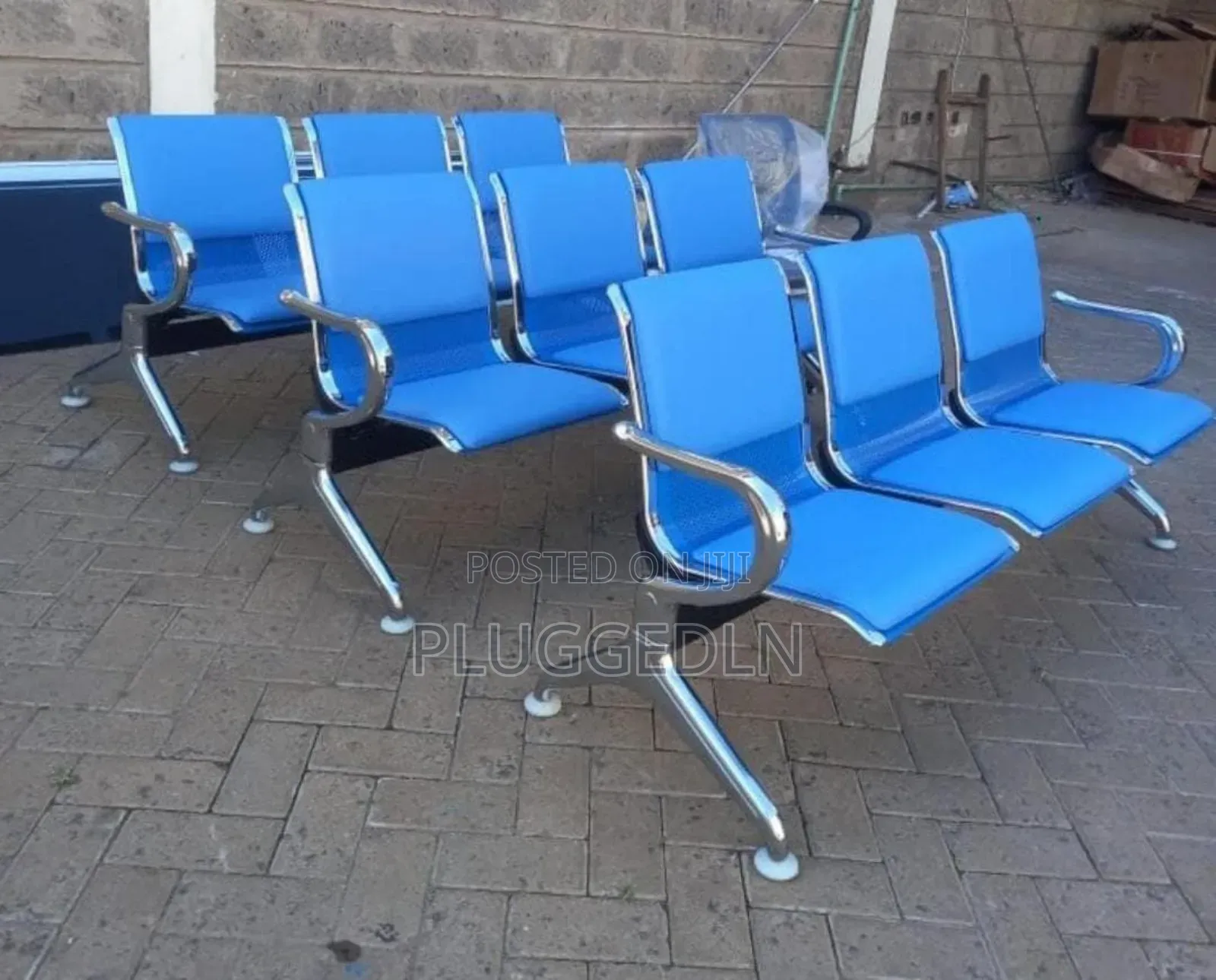 3-Seater Blue Padded Linked Waiting Bench