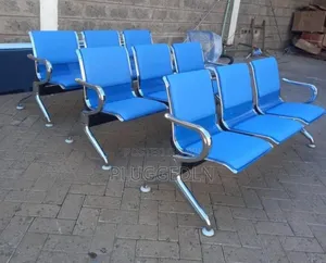 3-Seater Blue Padded Linked Waiting Bench