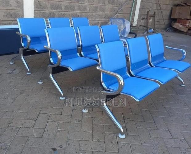 3-Seater Blue Padded Linked Waiting Bench - main view