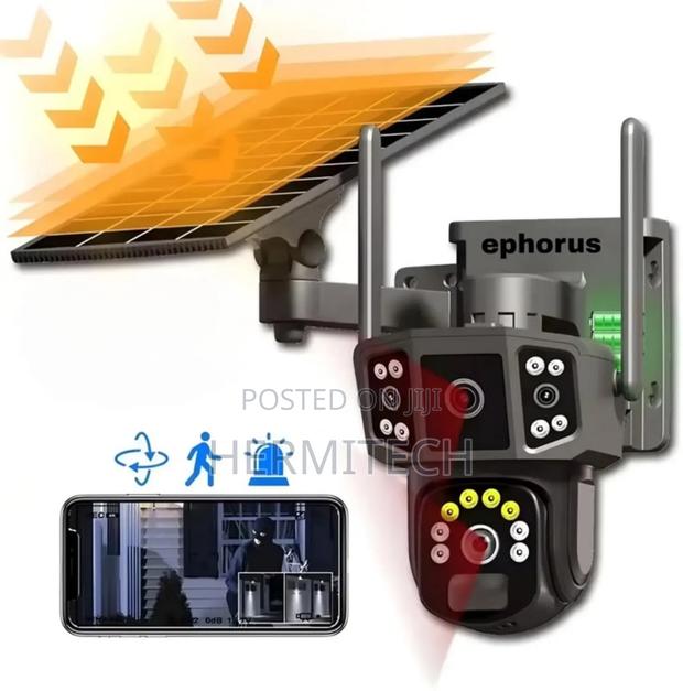 Triple Lens CCTV Camera Solar Powered Wifi Enabled  - main view