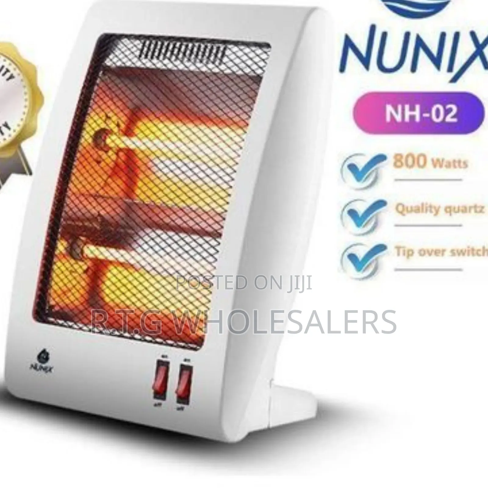 Nunix Portable Quartz Electric Heater – 2‐Heat Settings Thermostat