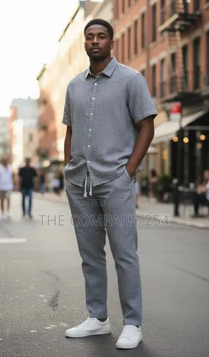 Quality Men Cotton Casual 2 Piece Linen Suit Trouser and Shirts