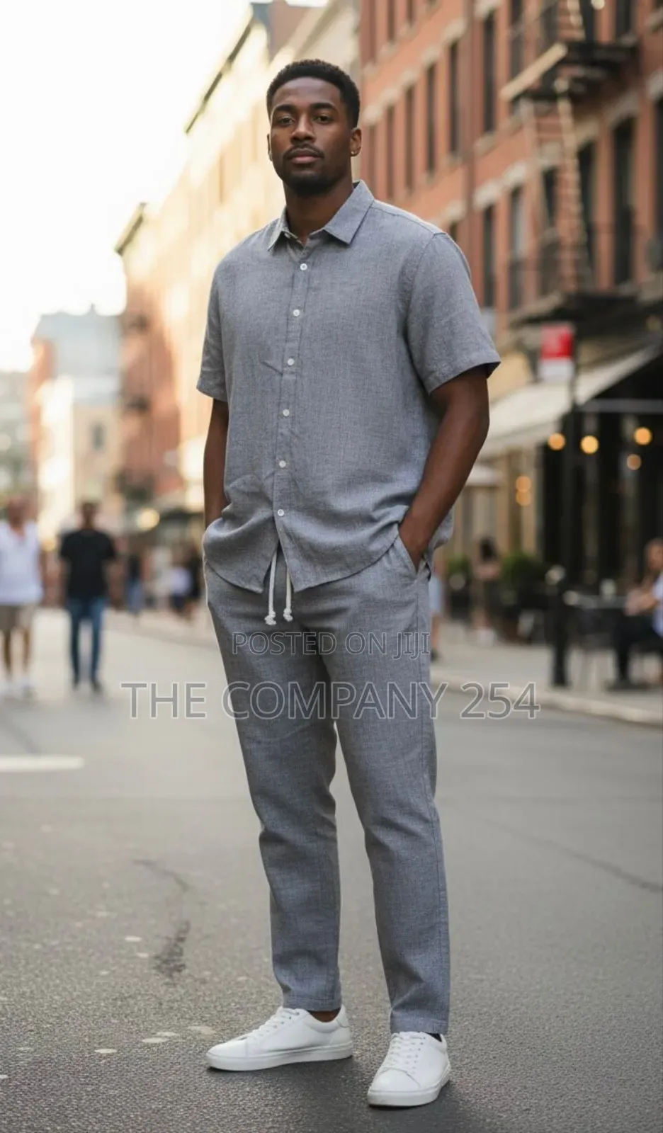Quality Men Cotton Casual 2 Piece Linen Suit Trouser and Shirts