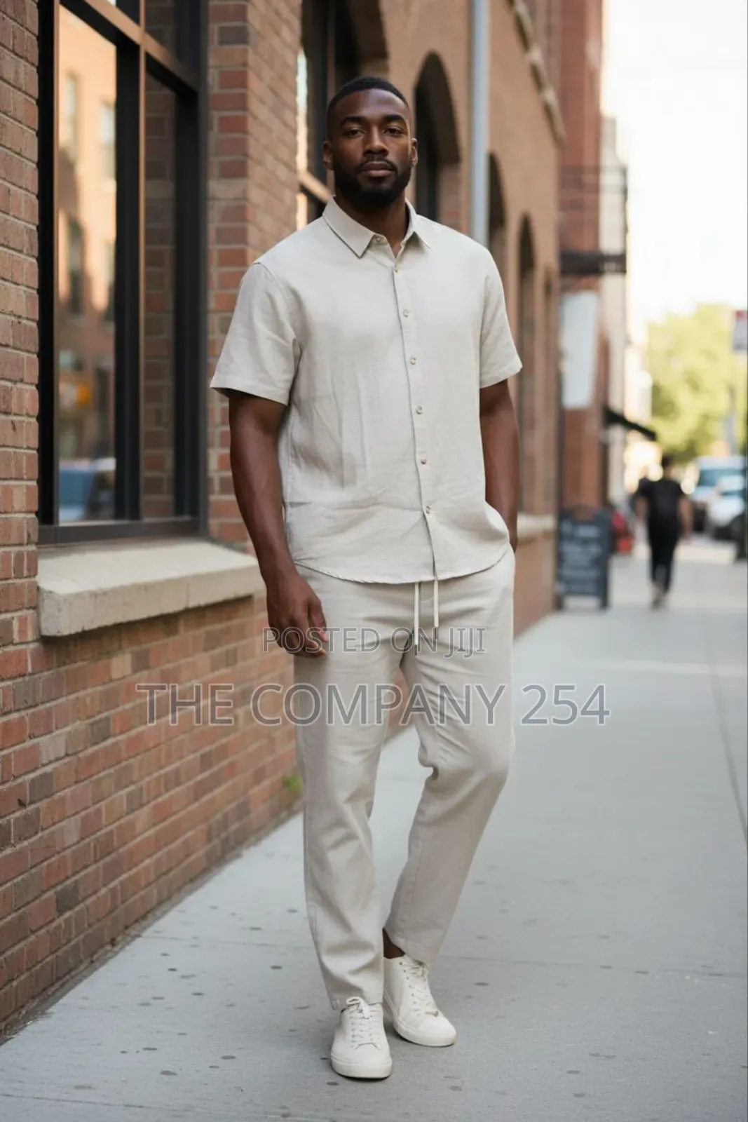 Quality Men Cotton Casual 2 Piece Linen Suit Trouser and Shirts