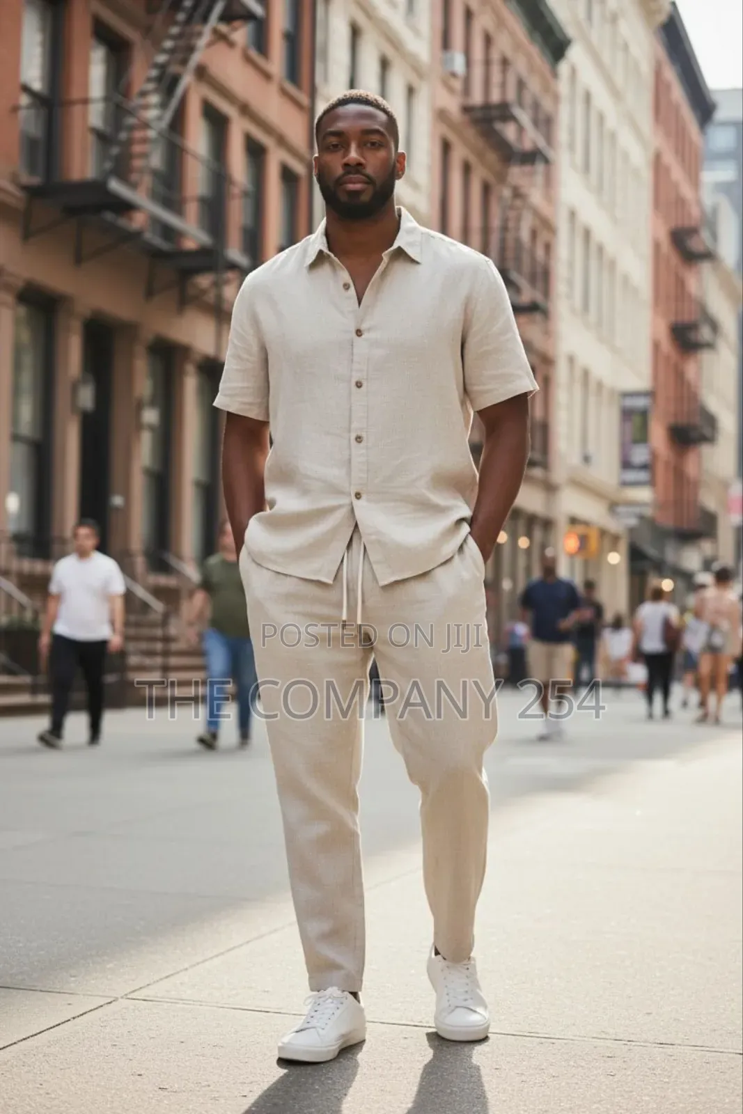 Quality Men Cotton Casual 2 Piece Linen Suit Trouser and Shirts