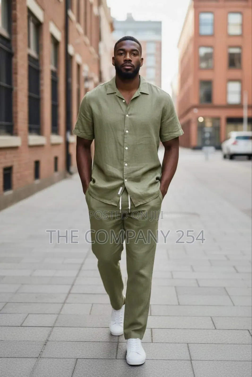 Quality Men Cotton Casual 2 Piece Linen Suit Trouser and Shirts