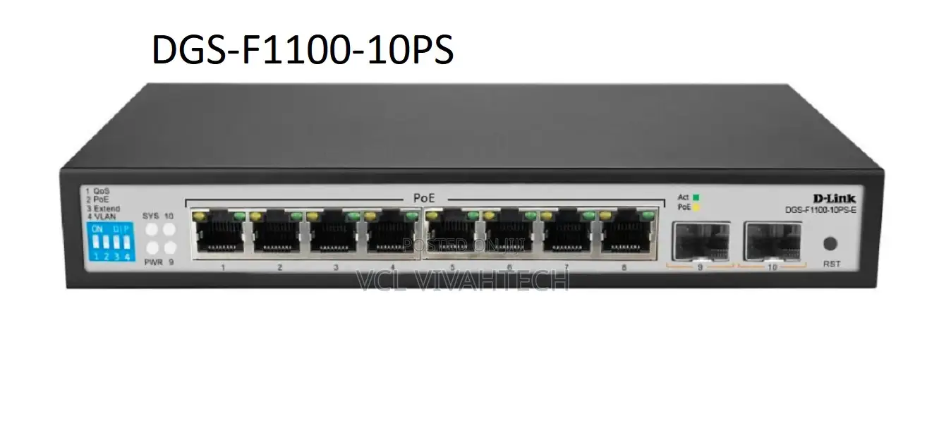 D-Link 8 Port Poe Gigabit Smart Managed Switch 2 SFP DGS-F1100-10ps