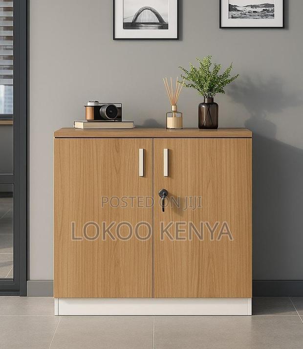 Credenza; Wooden Lockable Low Level Credenza Storage Cabinet