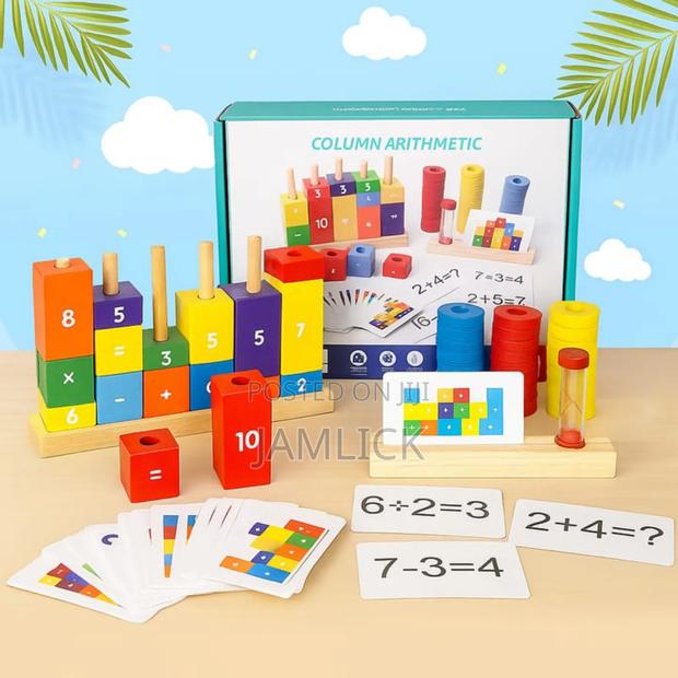 Wooden Arithmetic Column Stacking Blocks - Tp - main view