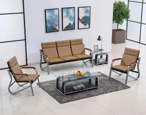 Office 5-Seater Bench : Brown 5 Seater Reception Waiting Sofa