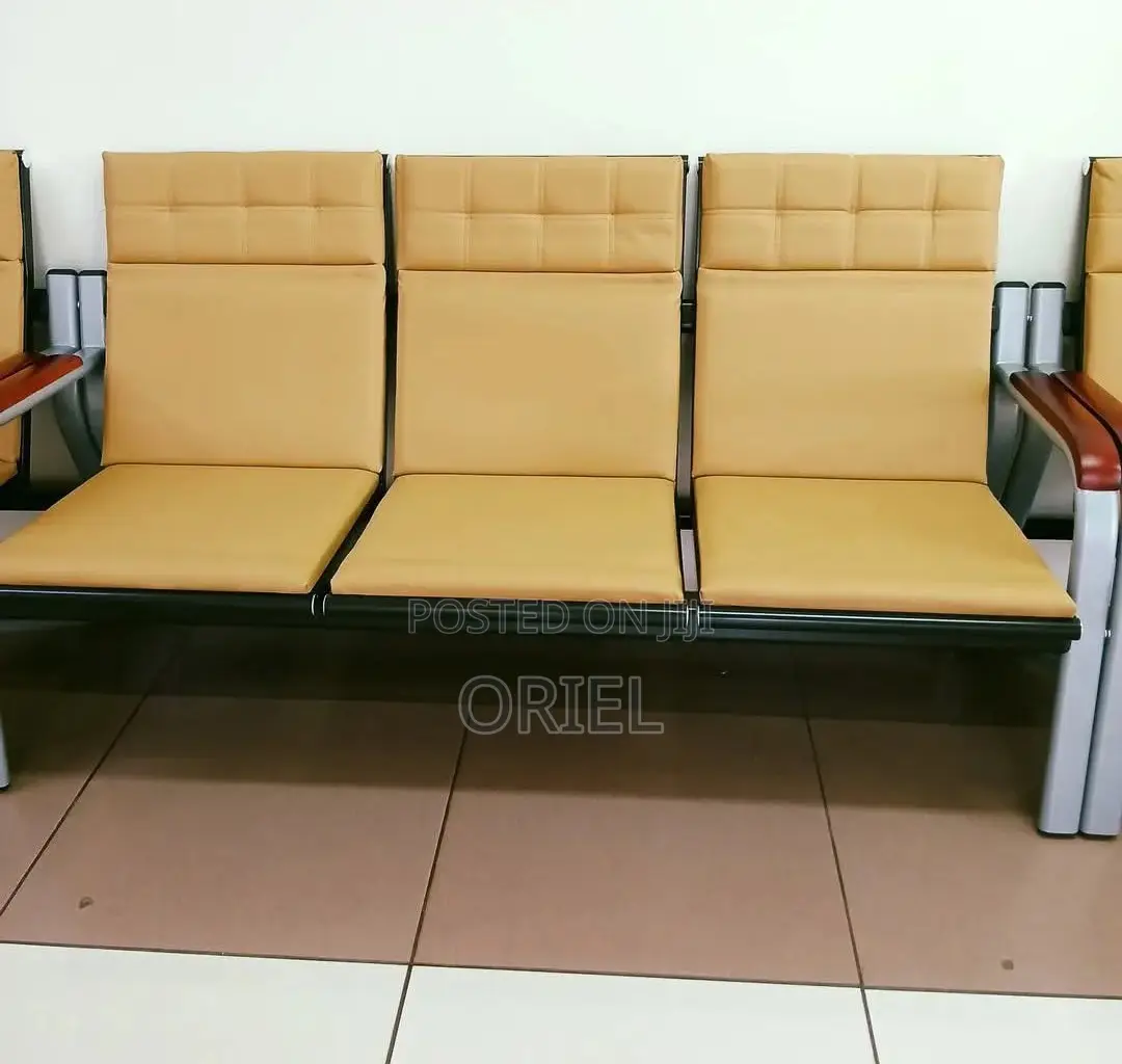 Office 5-Seater Bench : Brown 5 Seater Reception Waiting Sofa