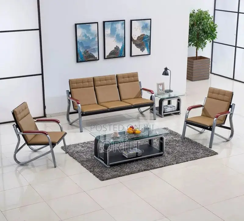 Office 5-Seater Bench : Brown 5 Seater Reception Waiting Sofa