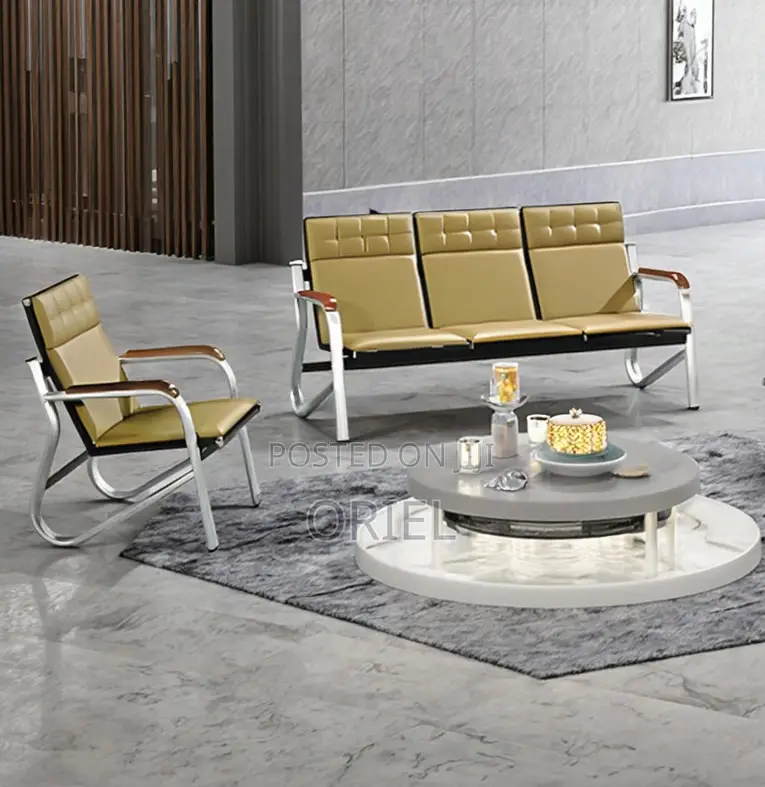 Office 5-Seater Bench : Brown 5 Seater Reception Waiting Sofa