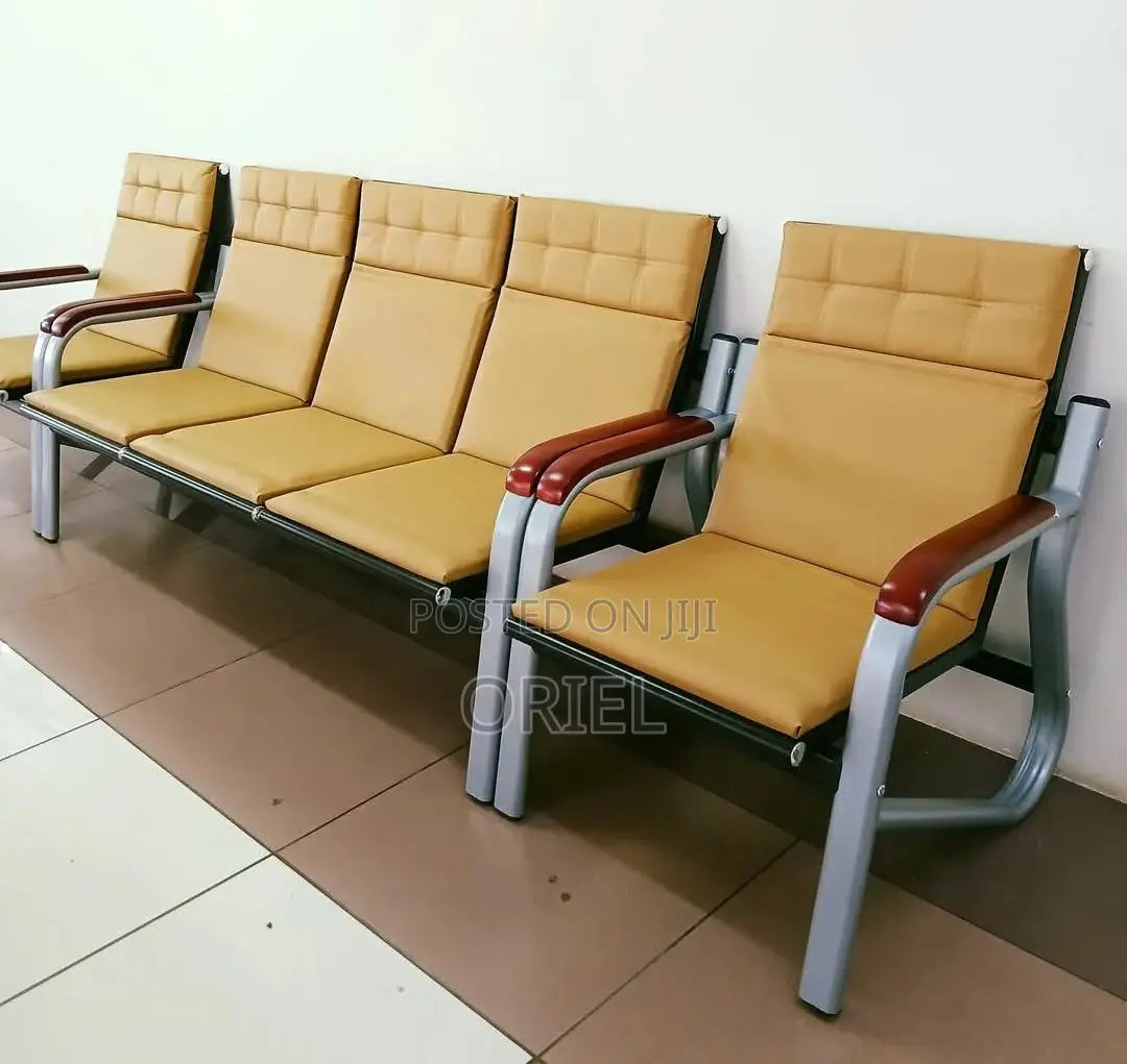Office 5-Seater Bench : Brown 5 Seater Reception Waiting Sofa