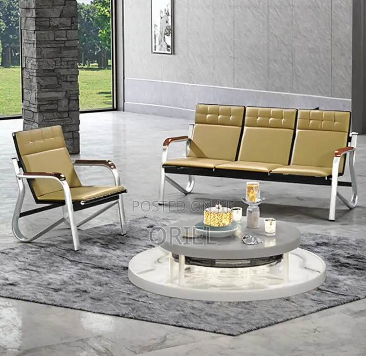 Office 5-Seater Bench : Brown 5 Seater Reception Waiting Sofa