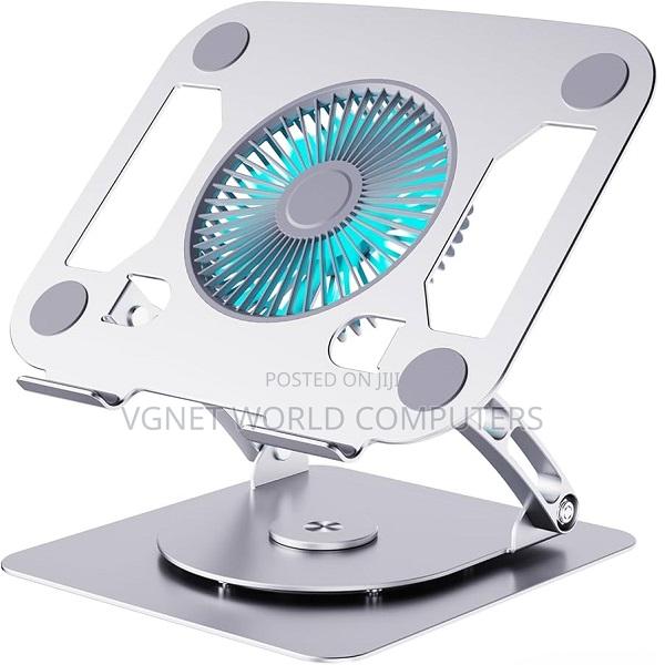 Metallic Rotating Laptop Stand With Cooling Fan Adjustable Height