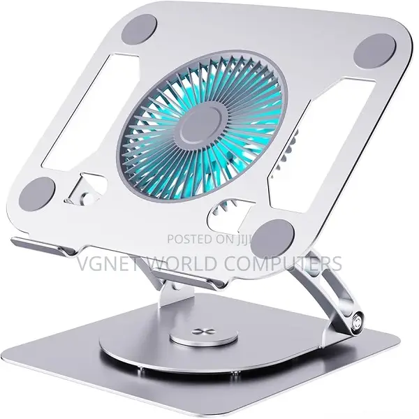 Metallic Rotating Laptop Stand With Cooling Fan Adjustable Height