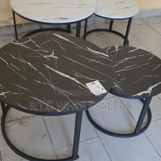 Modern MDF Nesting Coffee Table – Marble Look, Black Frame