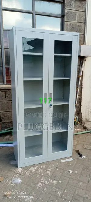 2-Door Metallic Office Filing Cabinet With Full Glass Doors.
