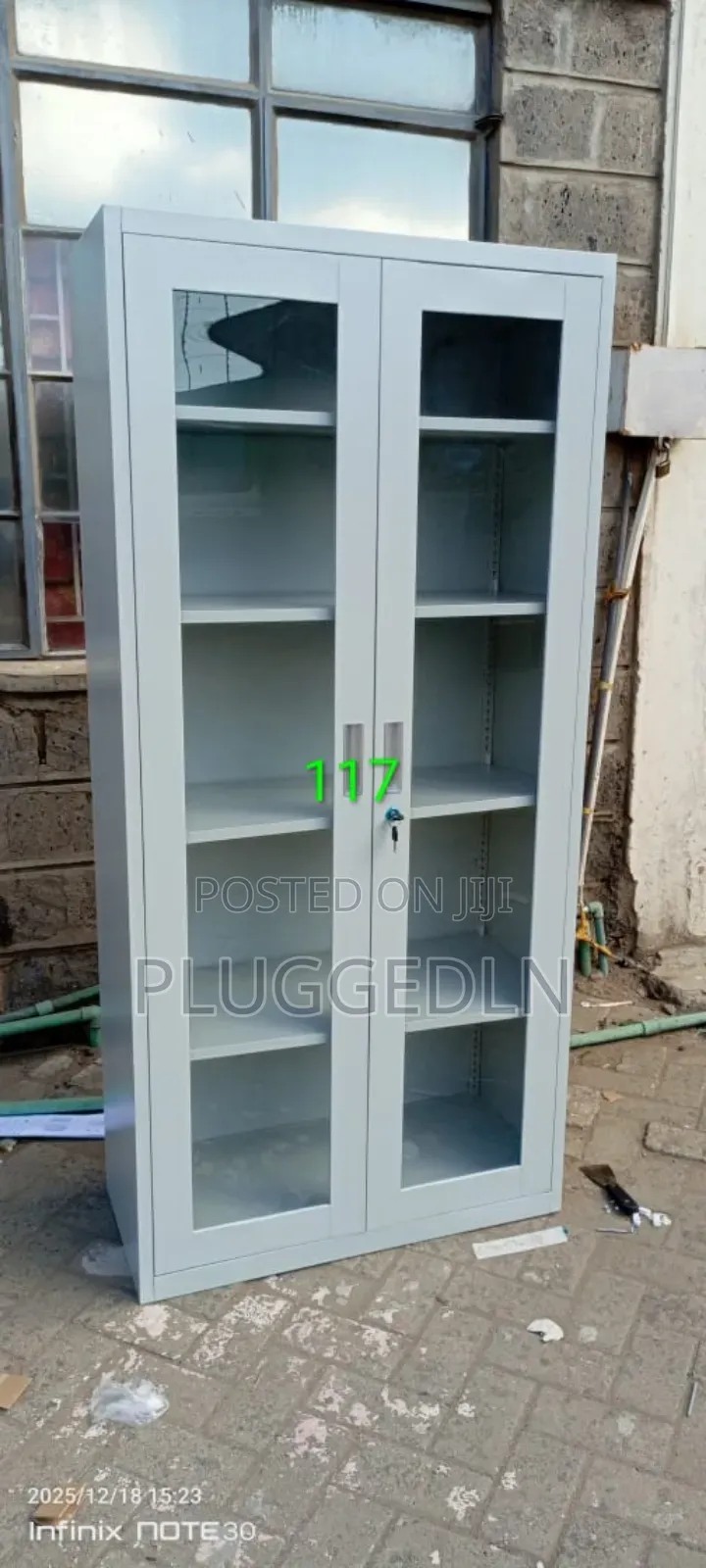 2-Door Metallic Office Filing Cabinet With Full Glass Doors.