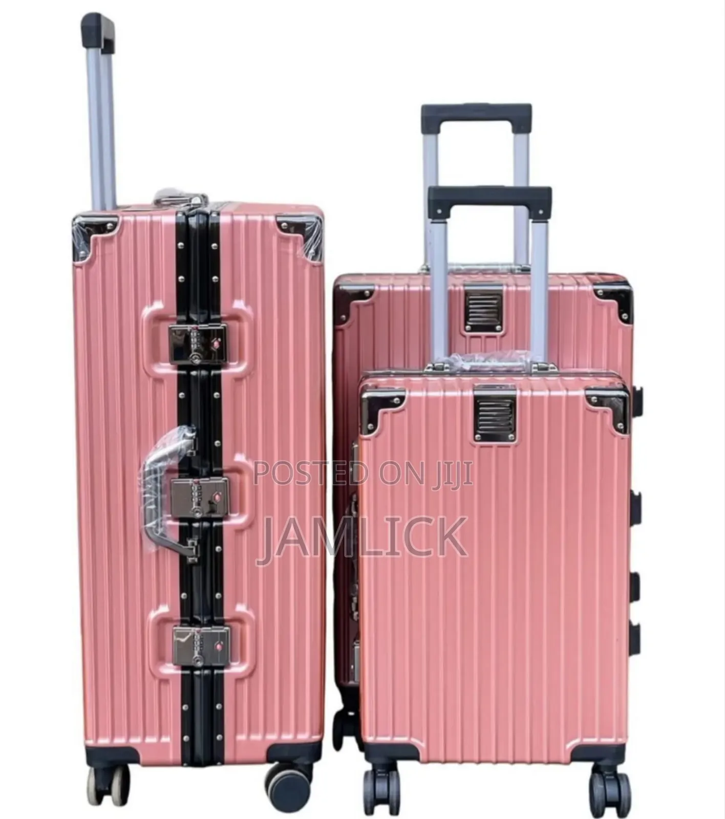 Rose Gold 3pcs Aluminium Abs Suitcase Set