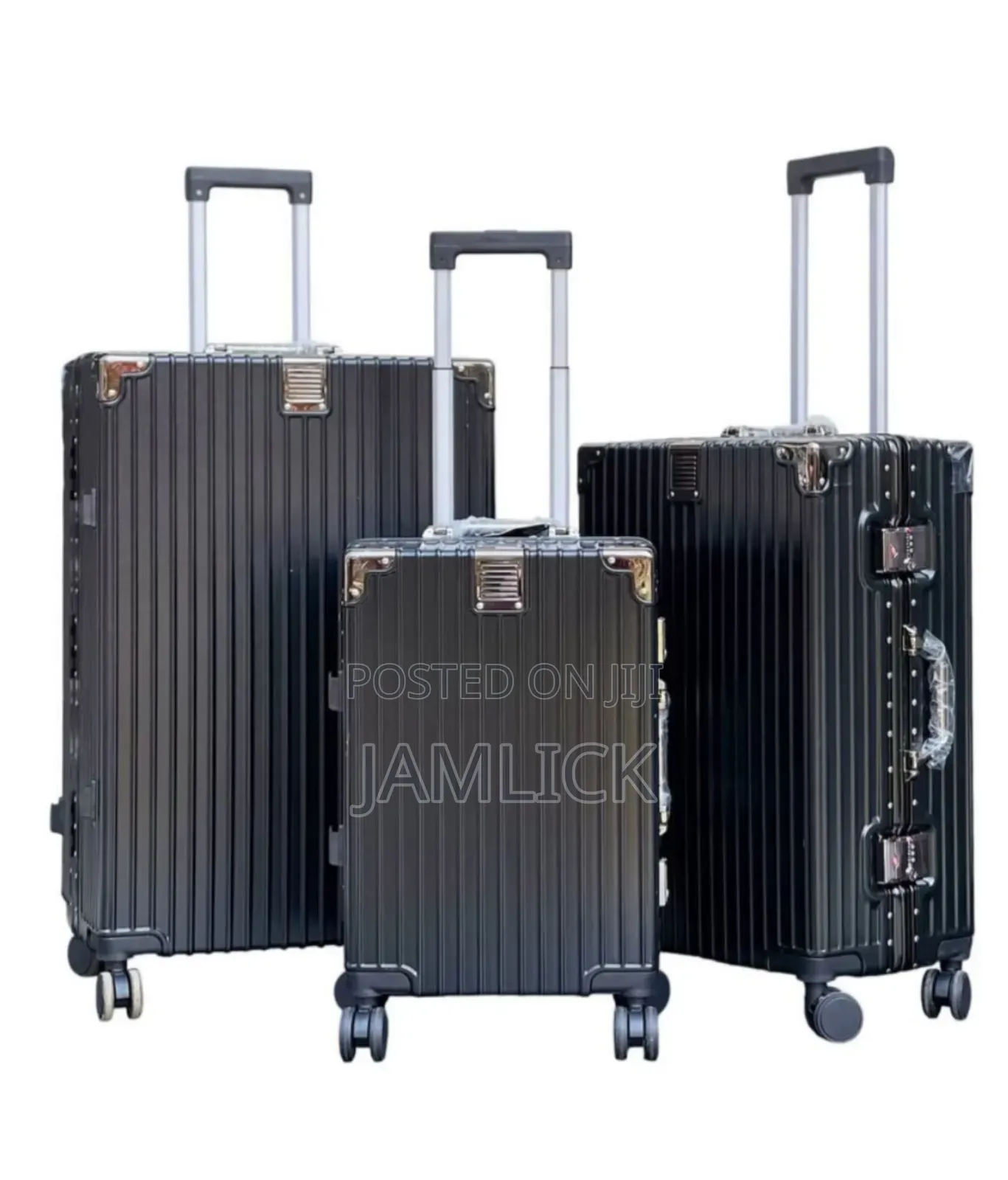 Black 3pcs Aluminium Abs Suitcase Set