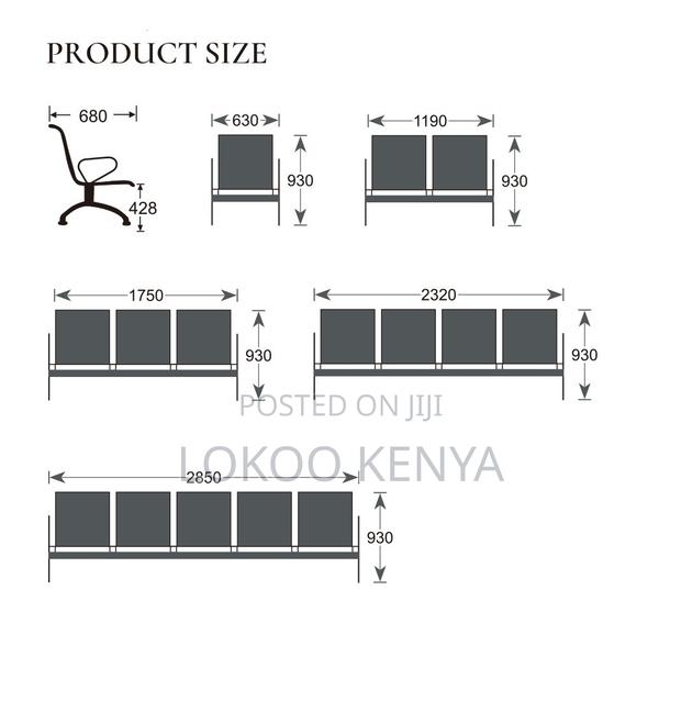 Office Bench; Black Hard Padded 3 Seater Visitor's Waiting Bench - thumbnail 2