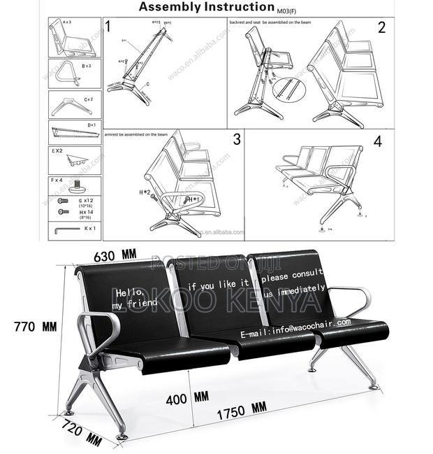 Office Bench; Black Hard Padded 3 Seater Visitor's Waiting Bench - thumbnail 11