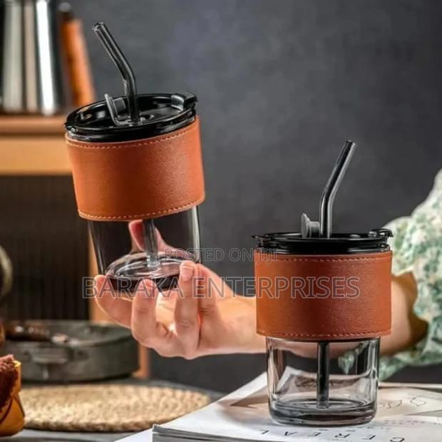Gorgous Slub Glass Smoothie Cup With Straw - thumbnail 2
