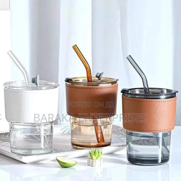 Gorgous Slub Glass Smoothie Cup With Straw - thumbnail 3