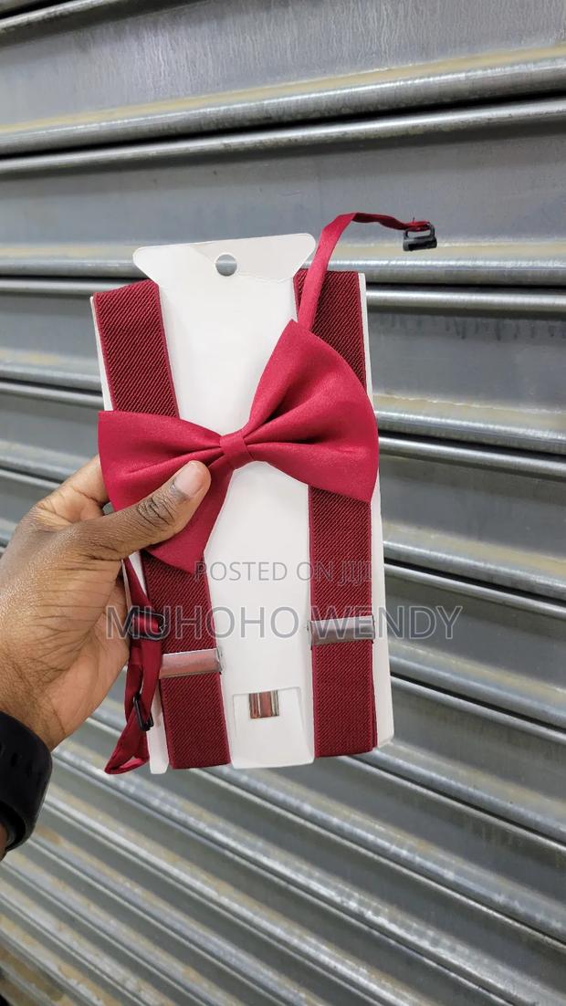 Maroon Suspenders and Bow Tie