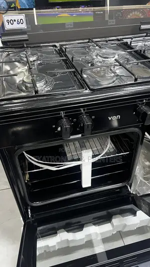 Von 90x60 Cooker, 5 Gas Burners (1 Wok), Electric Oven, Gloss Black