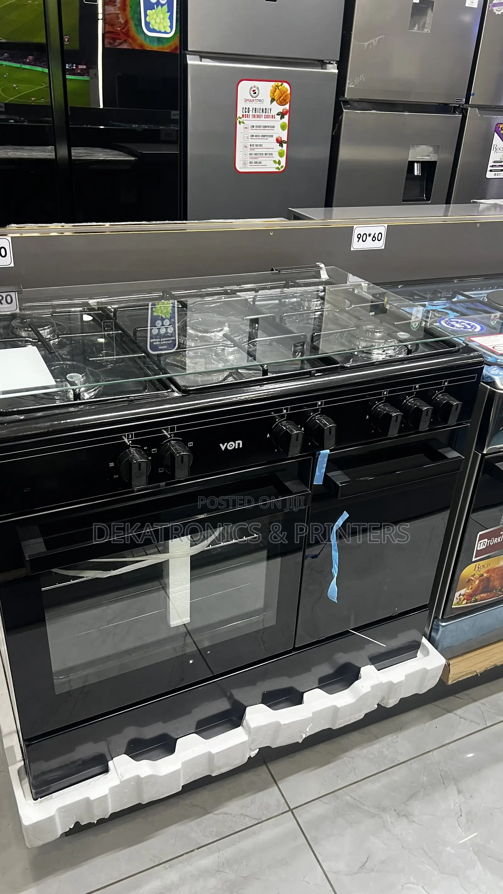 Von 90x60 Cooker, 5 Gas Burners (1 Wok), Electric Oven, Gloss Black