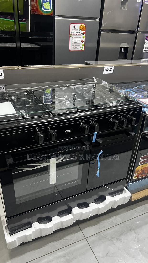 Von 90x60 Cooker, 5 Gas Burners (1 Wok), Electric Oven, Gloss Black