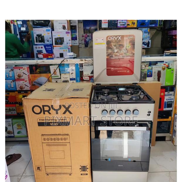 Mika Oryx 4-Burner Gas Cooker 50×60cm With Oven — Black Silver - main view