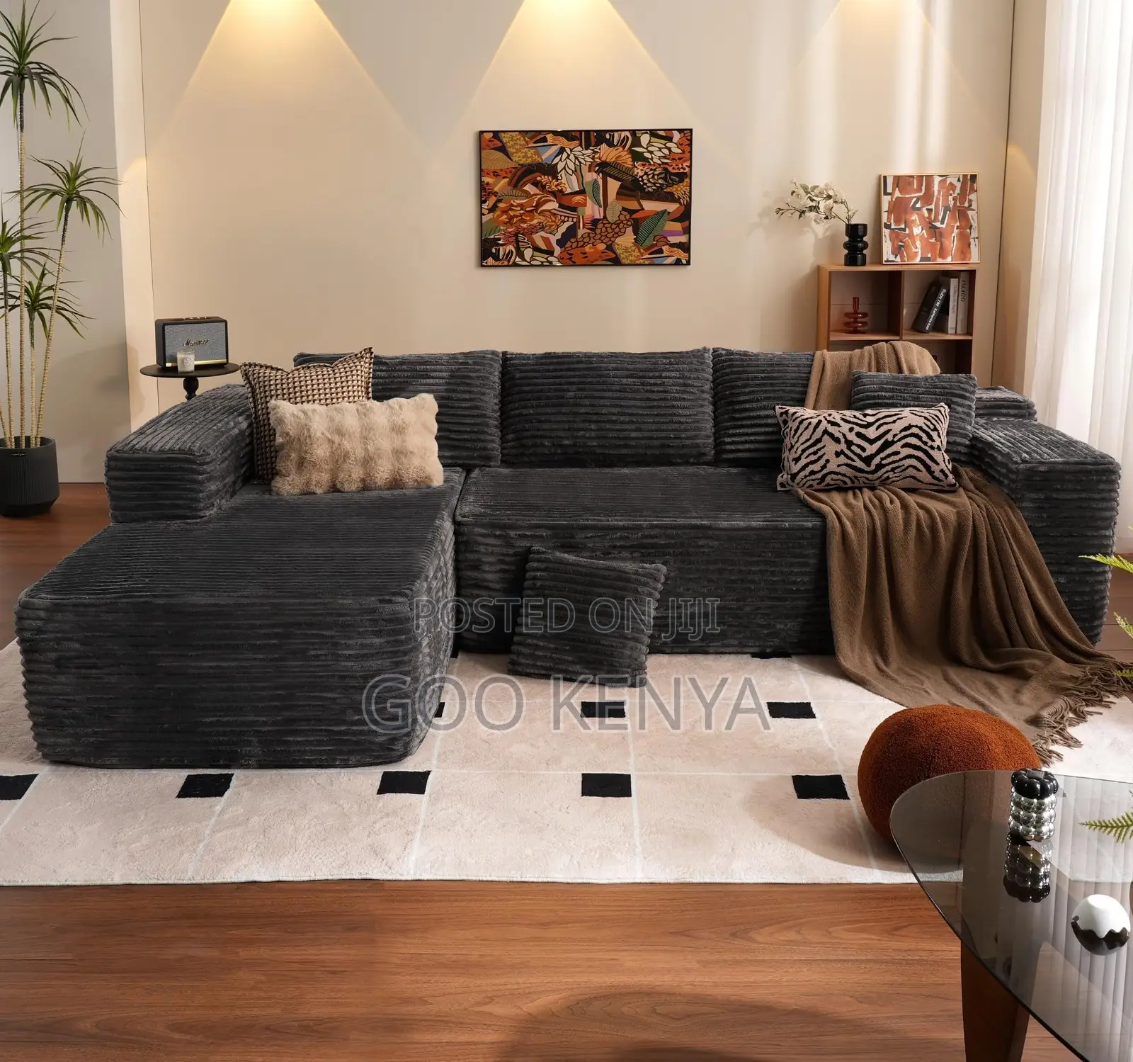 Home Sofa; L-shaped Sofa With Durable Fabric And Deep Seating