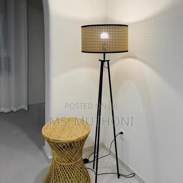 Modern Minimalist Rattan Iron Cylindrical Shade Floor Lamp