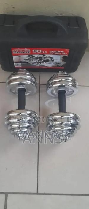 Colour Silver New Chrome 30kgs Dumbells - thumbnail 2