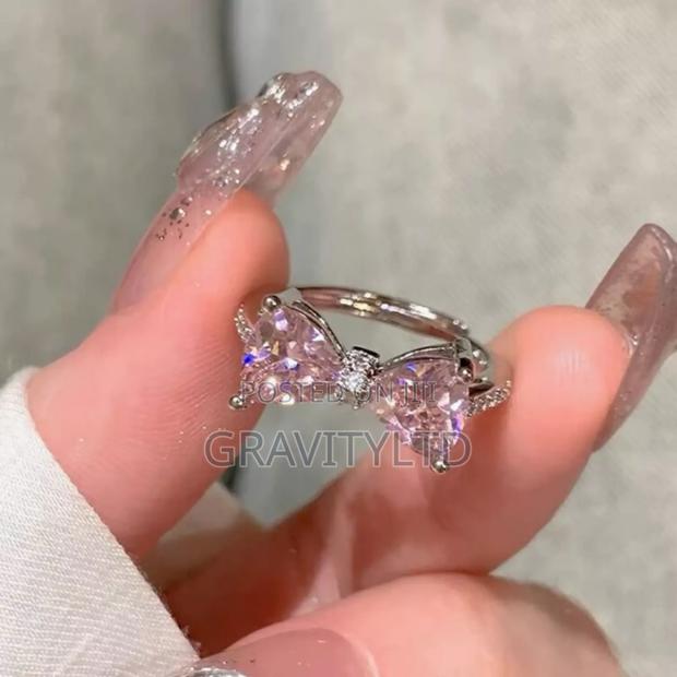 Elegant Adjustable Italian Silver Bow Ring With Pink Zircon Stones - thumbnail 2