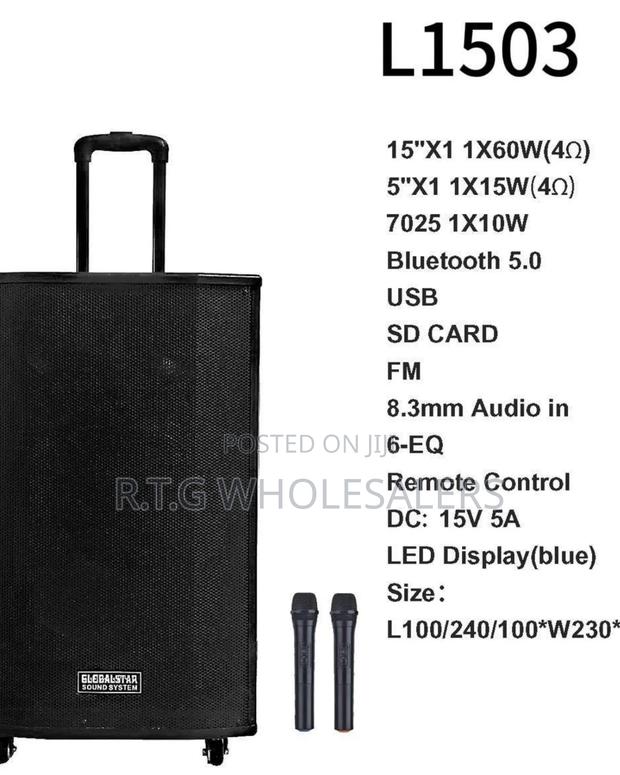 Globalstar L1503 15′′ Trolley Speaker With 2 Mics, Usb/Sd/Fm, Remote