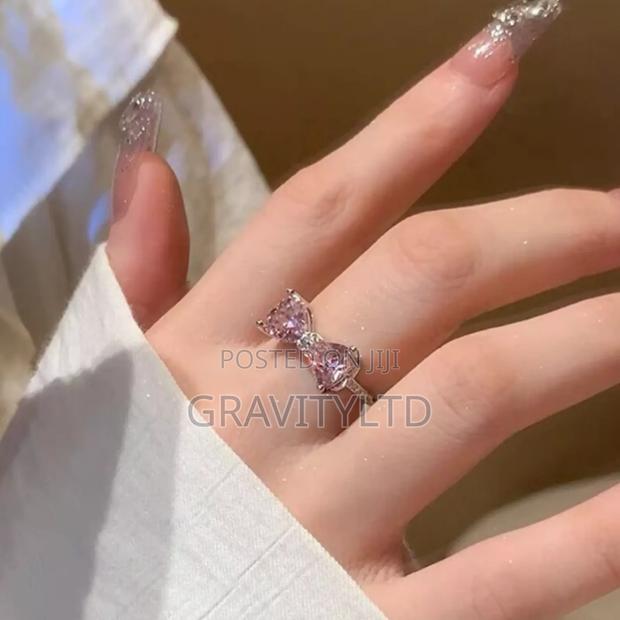 Elegant Adjustable Italian Silver Bow Ring With Pink Zircon Stones - thumbnail 6