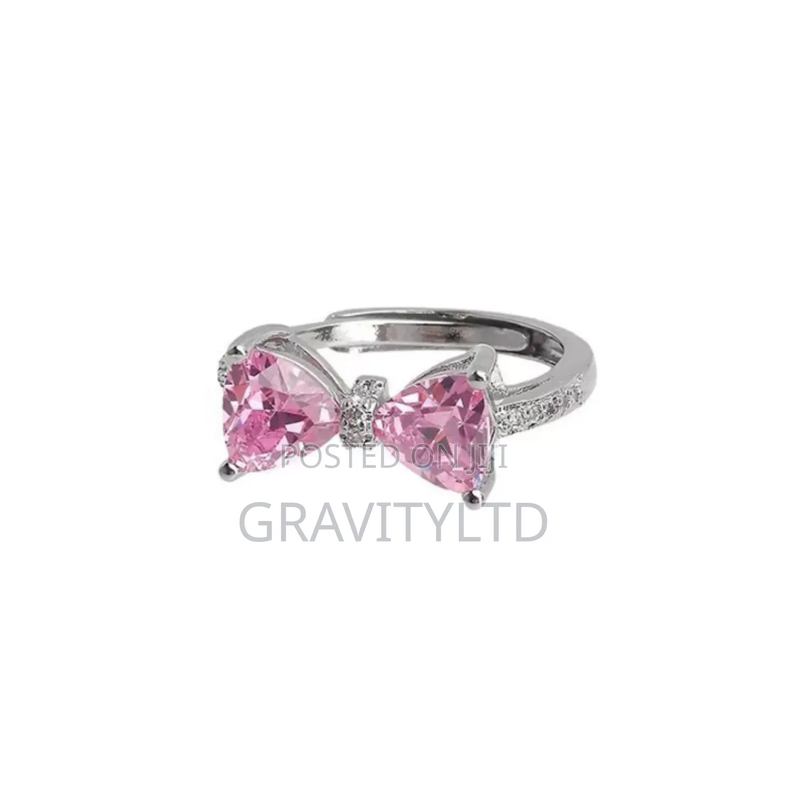 Elegant Adjustable Italian Silver Bow Ring With Pink Zircon Stones