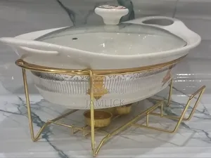 Single Ceramic Round Chafing Dish + Burner Golden Stand - Pm