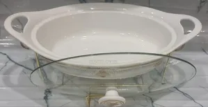 Single Ceramic Round Chafing Dish + Burner Golden Stand - Pm