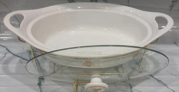 Single Ceramic Round Chafing Dish + Burner Golden Stand - Pm - thumbnail 2