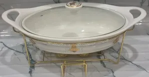 Single Ceramic Round Chafing Dish + Burner Golden Stand - Pm