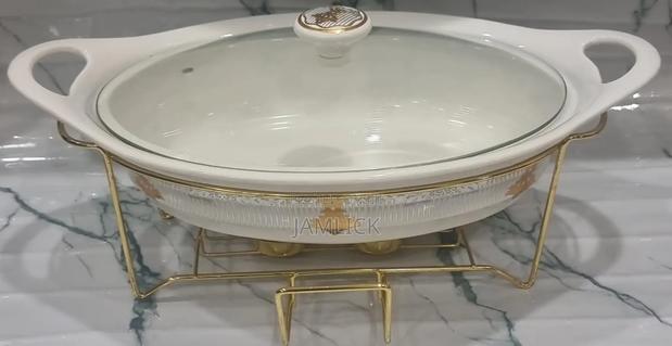 Single Ceramic Round Chafing Dish + Burner Golden Stand - Pm - thumbnail 3