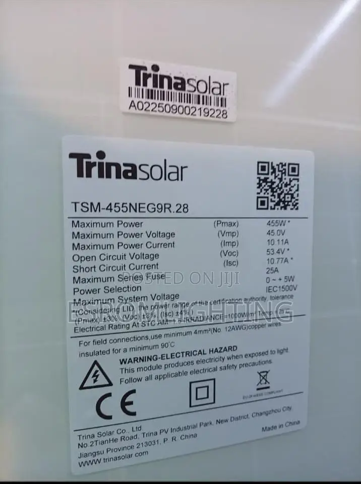 Trina Solar 455w Panel (Model: TSM-455neg9r.28)