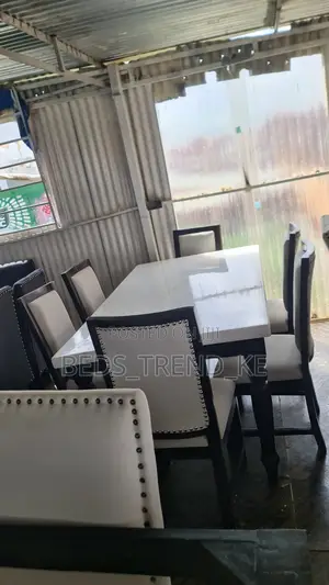 White Fabric 6 Seater Dining Table